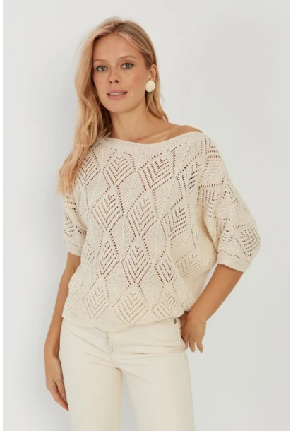 Kadın Ekru Yarasa Kol Ajurlu Triko Bluz YZ621