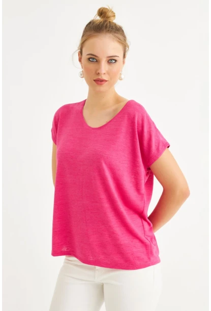 Kadın Fuşya Basic Bluz AYD410
