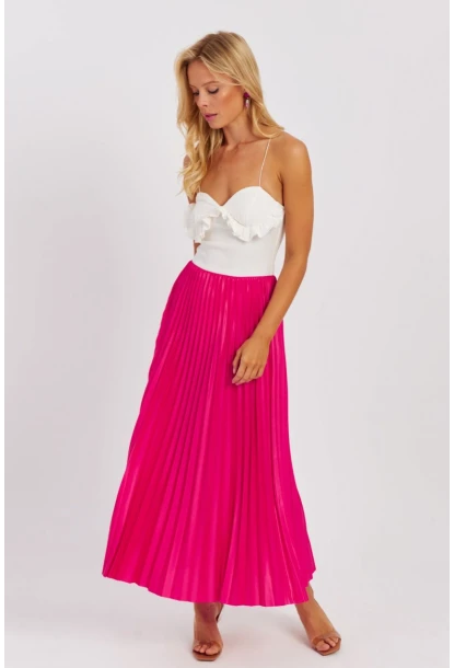 Kadın Fuşya Beli Lastikli Pilise Etek OW145