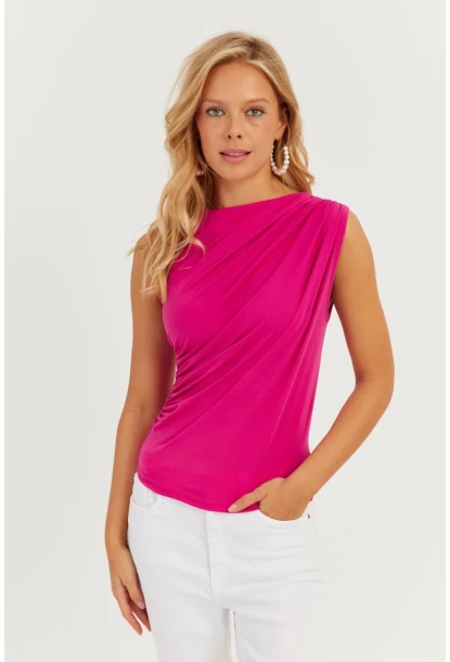 Kadın Fuşya Büzgülü Bluz YZ625