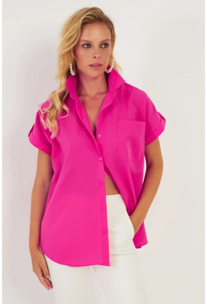 Kadın Fuşya Cepli Gömlek ZER410