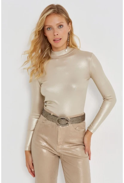 Kadın Gold Rengi Parlak Bluz LPP1245