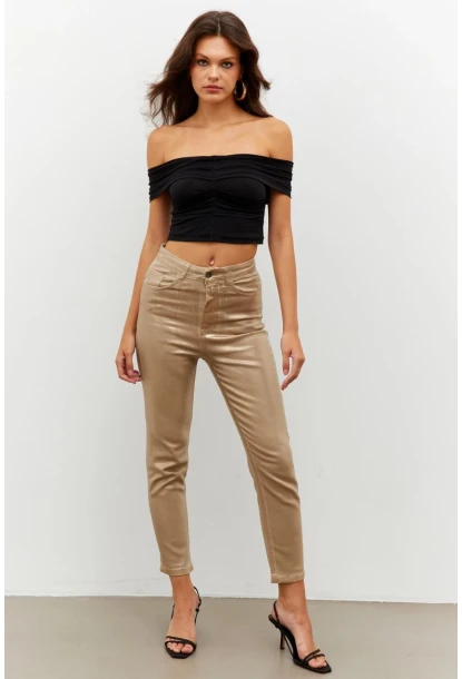 Kadın Gold Rengi Parlak Denim Pantolon NWC250