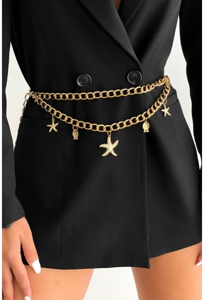 Kadın Gold Rengi Yıldız Zincir Kemer BE653