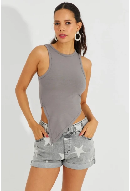 Kadın Gri Asimetrik Bluz B2734