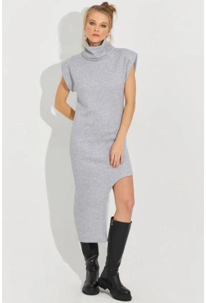 Kadın Gri Asimetrik Midi Elbise SF2196