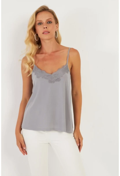 Kadın Gri Dantelli Atlet AYD353