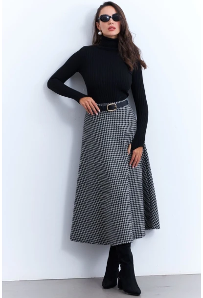 Kadın Gri Desenli Çan Etek MLON3007