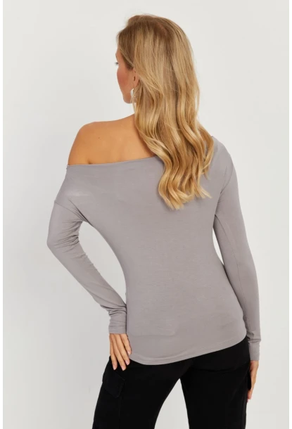 Kadın Gri Kayık Yaka Bluz LPP1254