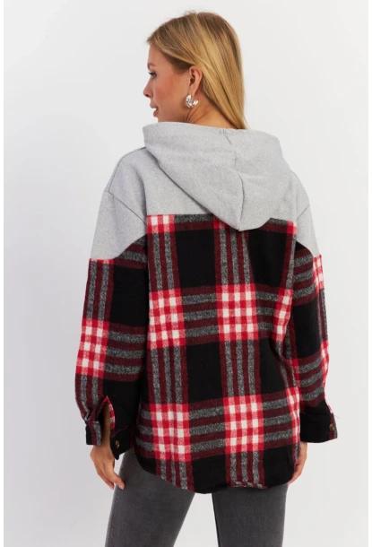 Kadın Gri Kontrast Düğmeli Sweatshirt YLE004