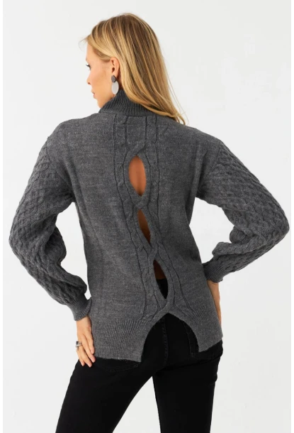 Kadın Gri Pencereli Kazak SE3