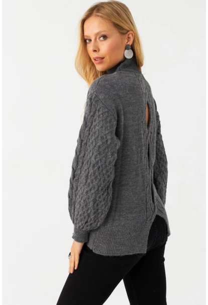 Kadın Gri Pencereli Kazak SE3