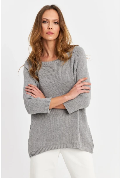 Kadın Gri Sırtı Damla Triko Bluz YV267