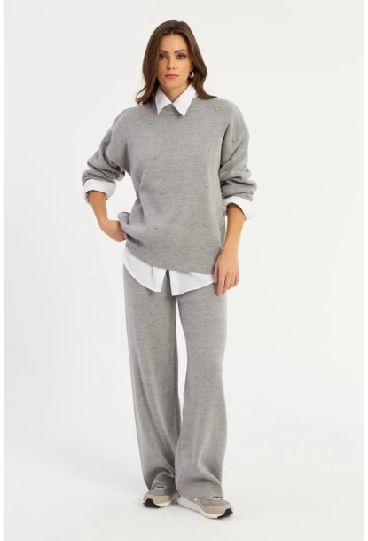 Kadın Gri Taşlı Alt Üst Takım MYİL10