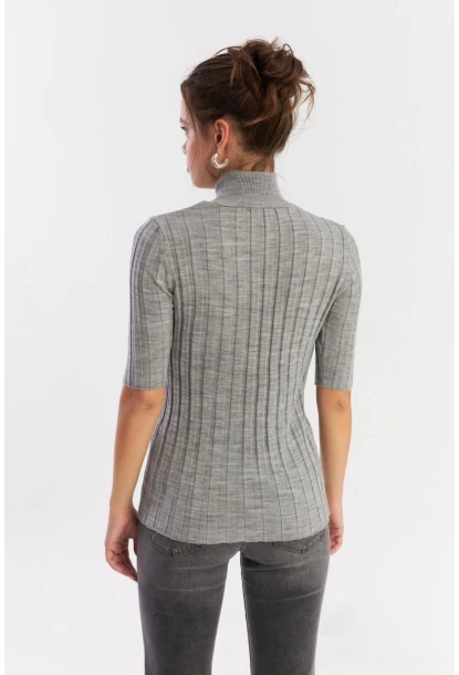 Kadın Gri Yarım Balıkçı Triko Bluz YV287