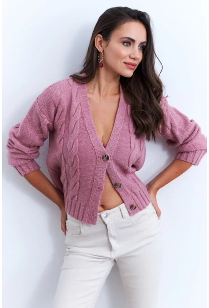 Kadın Gül Kurusu Saç Örgülü Hırka YV295