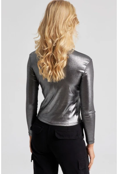 Kadın Gümüş Rengi Parlak Bluz LPP1245