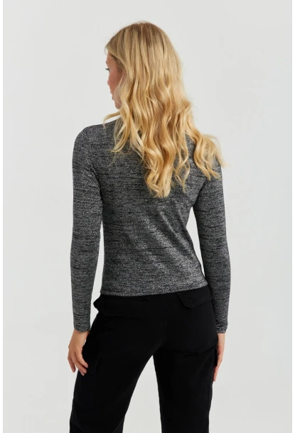 Kadın Gümüş Rengi Simli Balıkçı Bluz RX435