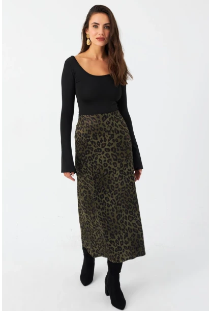 Kadın Haki Desenli Saten Etek CAR1060