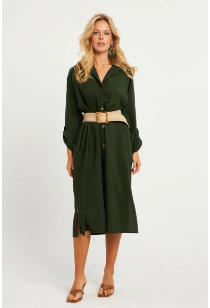 Kadın Haki Gömlek Elbise LV178