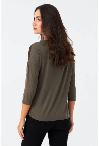 Kadın Haki Önü Saten Bluz MAYD16