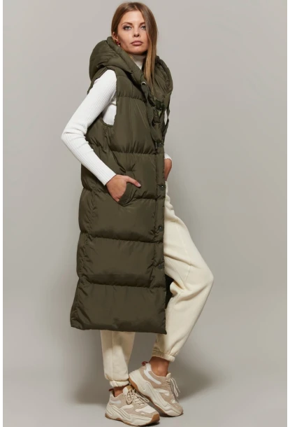 Kadın Haki Uzun Şişme Yelek DAF05