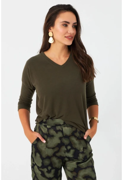Kadın Haki V Yaka Bluz RX446