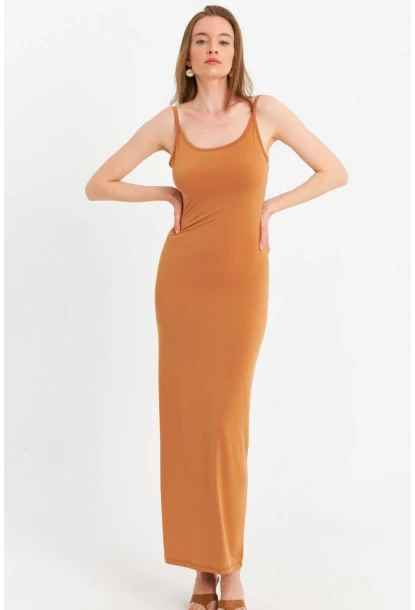 Kadın Hardal Ayarlanabilir Askılı Maxi Elbise MEN2004