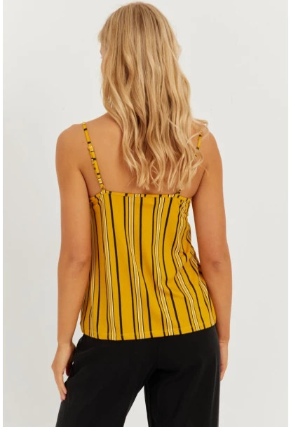 Kadın Hardal Dantelli Askılı Bluz AYD297