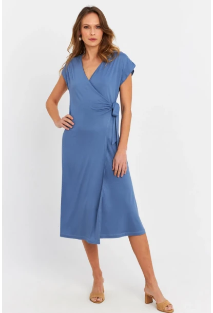 Kadın İndigo Kruvaze Midi Elbise EY3044
