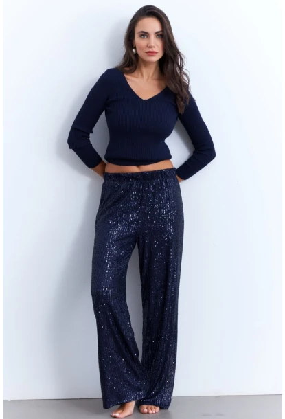 Kadın İndigo Payetli Pantolon SHR8
