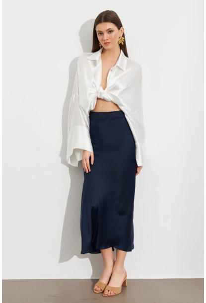 Kadın İndigo Saten Çan Etek SE20