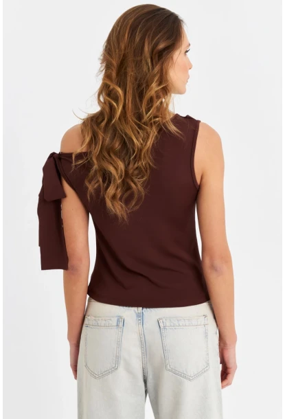 Kadın Kahverengi Bağlama Detaylı Bluz TF50