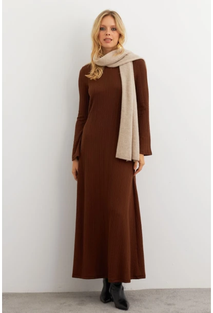 Kadın Kahverengi Basic Maxi Elbise MTF30