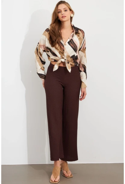 Kadın Kahverengi Gofre Pantolon ZH326