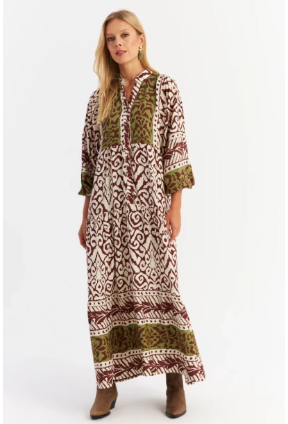 Kadın Kahverengi-Haki Volanlı Maxi Elbise MALO11