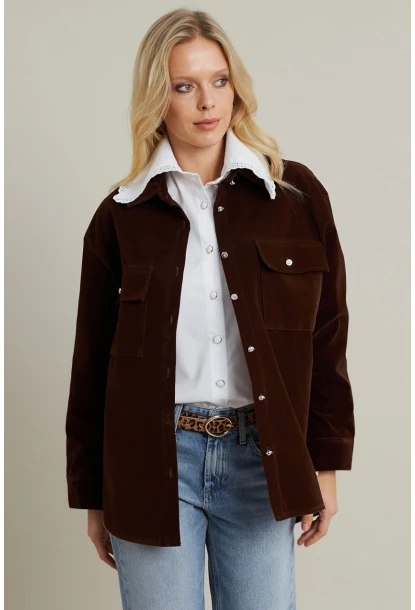 Kadın Kahverengi Kadife Gömlek MCAR1074