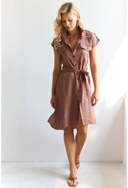 Kadın Kahverengi Midi Gömlek Elbise PP5509