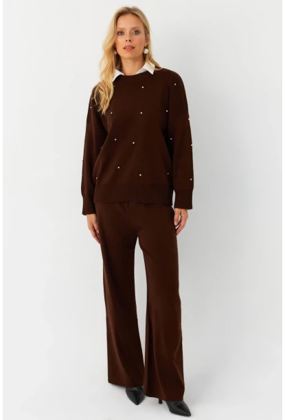 Kadın Kahverengi Taşlı Alt Üst Takım MYİL10