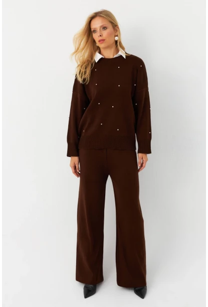 Kadın Kahverengi Taşlı Alt Üst Takım MYİL10