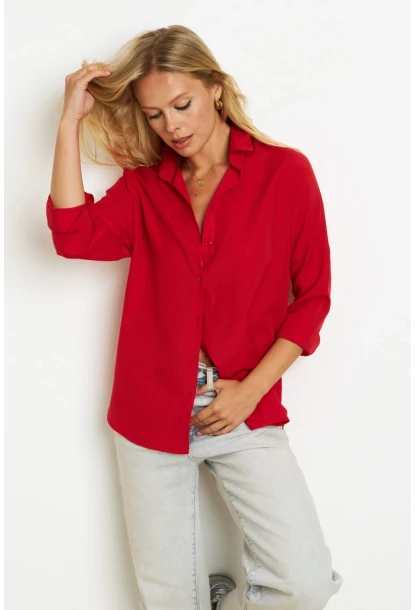 Kadın Kırmızı Basic Gömlek K1251