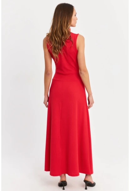Kadın Kırmızı Basic Maxi Elbise TF29