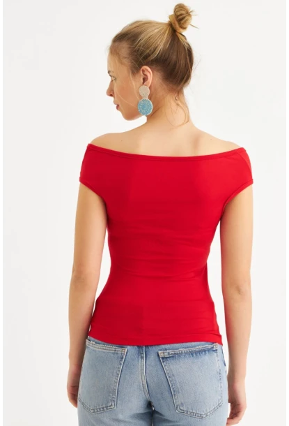 Kadın Kırmızı Büzgülü Bluz EY3083