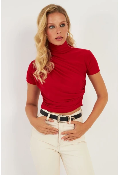 Kadın Kırmızı Büzgülü Bluz LPP1287