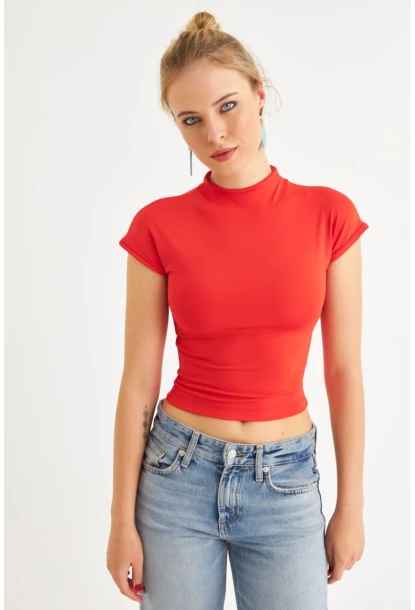 Kadın Kırmızı Dalgıç Bluz EY2564