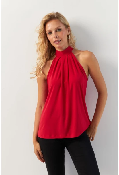 Kadın Kırmızı Halter Yaka Bluz LPP1273