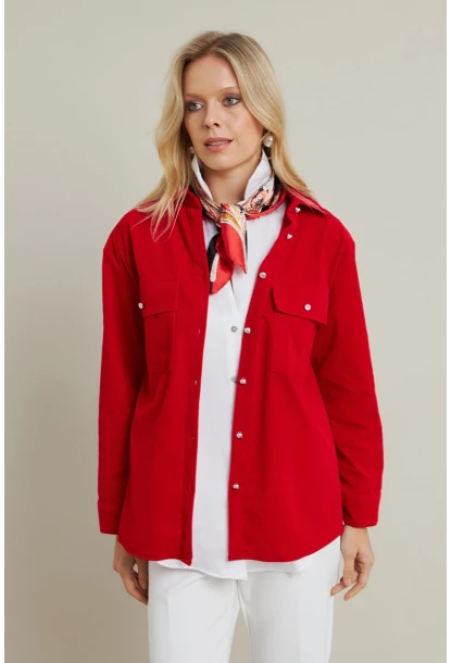 Kadın Kırmızı Kadife Gömlek MCAR1074