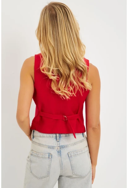 Kadın Kırmızı Keten Astarlı Yelek TW60046