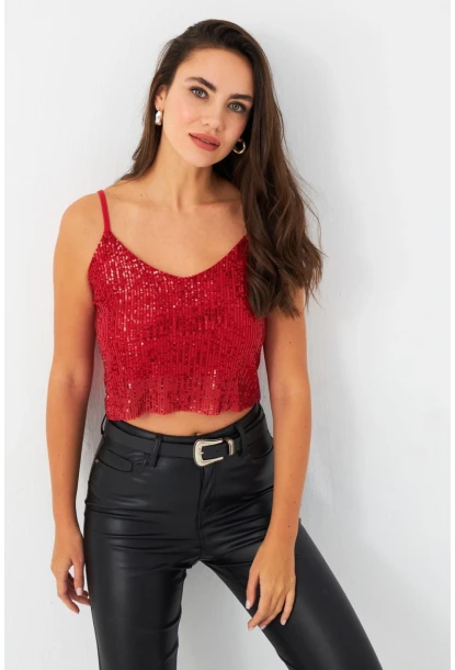 Kadın Kırmızı Payetli Büstiyer SHR10