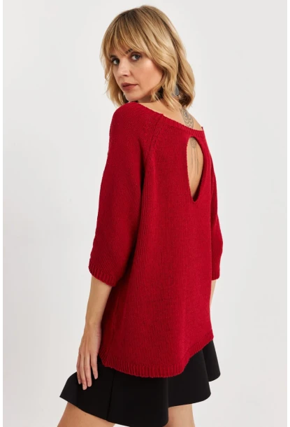 Kadın Kırmızı Sırtı Damla Triko Bluz YV267